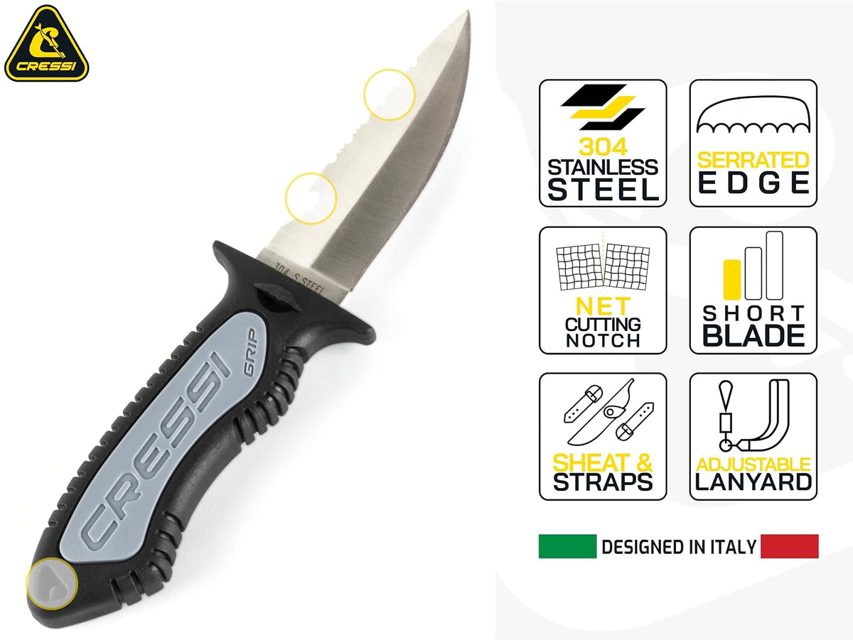 Cressi Versatile Diving Knife for Scuba, Snorkeling, Spearfishing | The Grip