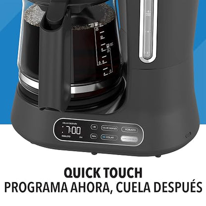 PowerXL Cafetera Programable 12 Tazas para Café Frío y Caliente, CM0122 | Panel digital para tener tu café listo cuando desees, con sistema de goteo Vortex para un sabor intenso y fresco