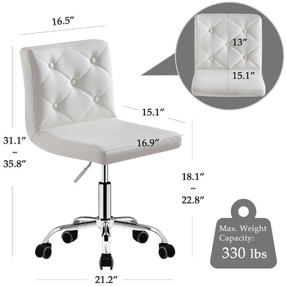 VECELO - Silla de Cambiador de Piel sintética con Respaldo Medio, sin Brazos, Altura Ajustable, giratoria de 360°, para Oficina en casa, Trabajo, Color Blanco
