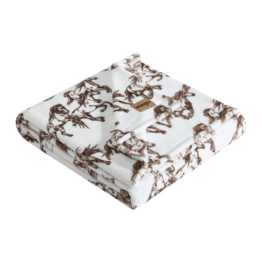 Wrangler - Manta de Forro Polar de Felpa Suave, Inspirada en Yellowstone, decoración Occidental para Cama o sofá (café mostangs, 50 x 70 Pulgadas)