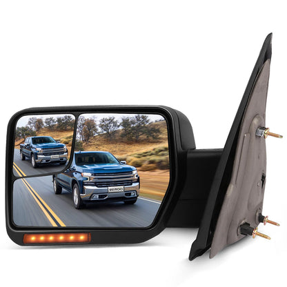 SCITOO Compatible con Ford F150 espejo de remolque reflector con luces de charco, espejo retrovisor negro compatible con Ford F150 2004-2014 para Ford F150 con señal de giro, control de potencia calentado, plegado manual (lado del conductor)