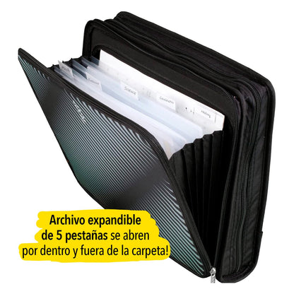 Five Star Carpeta de Tela con Cierre de 2" de 3 Argollas, Archivo Expandible y Organizador, Capacidad 380/880 Hojas. Gris-Negro. 72536