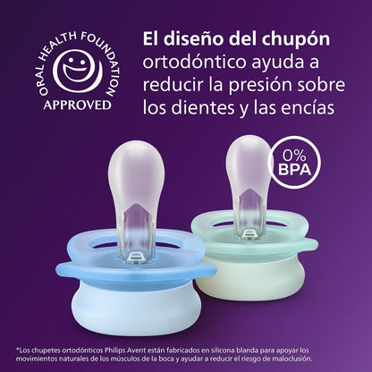Philips Avent Chupón Ultra Start | Ortodóntico Libre BPA|con Caja Esterilizadora|Turquesa/Azul |0-2 m|2 pzs|SCF075/12