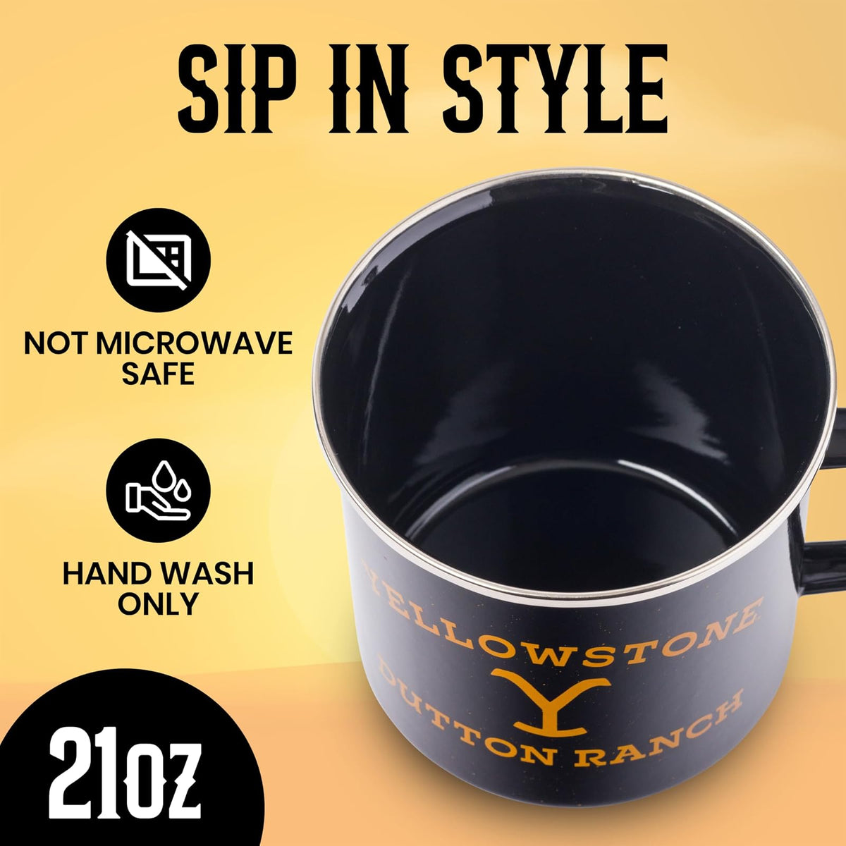 Silver Buffalo Yellowstone Dutton Ranch - Taza de campaña esmaltada, 21 onzas