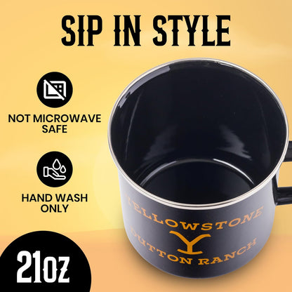 Silver Buffalo Yellowstone Dutton Ranch - Taza de campaña esmaltada, 21 onzas