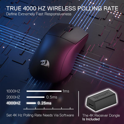 Redragon Mouse Gamer K1ng, Triple Conexión, 26,000 dpi 49 Gramos, Inalámbrico, Cableado, Bluetooth.