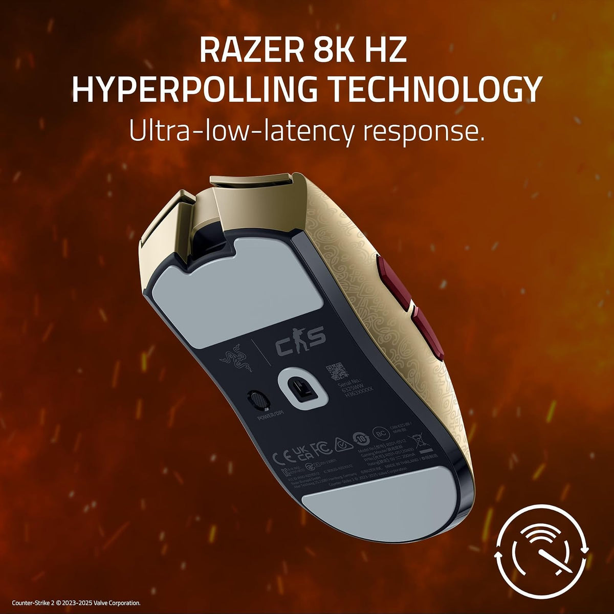 Razer Viper V3 Pro Wireless Esports Gaming Mouse: Symmetrical - 54g - 8K Polling - 35K dpi Optical Sensor - Gen3 Optical Switches - 8 Programmable Controls - 95 HR Battery - Counter-Strike 2 Edition