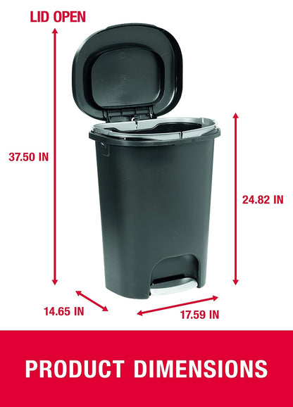 Rubbermaid Classic - Papelera de alta calidad de 13 galones con tapa y pedal de acero inoxidable, cubeta de basura negro para cocina, hogar, oficina, cochera