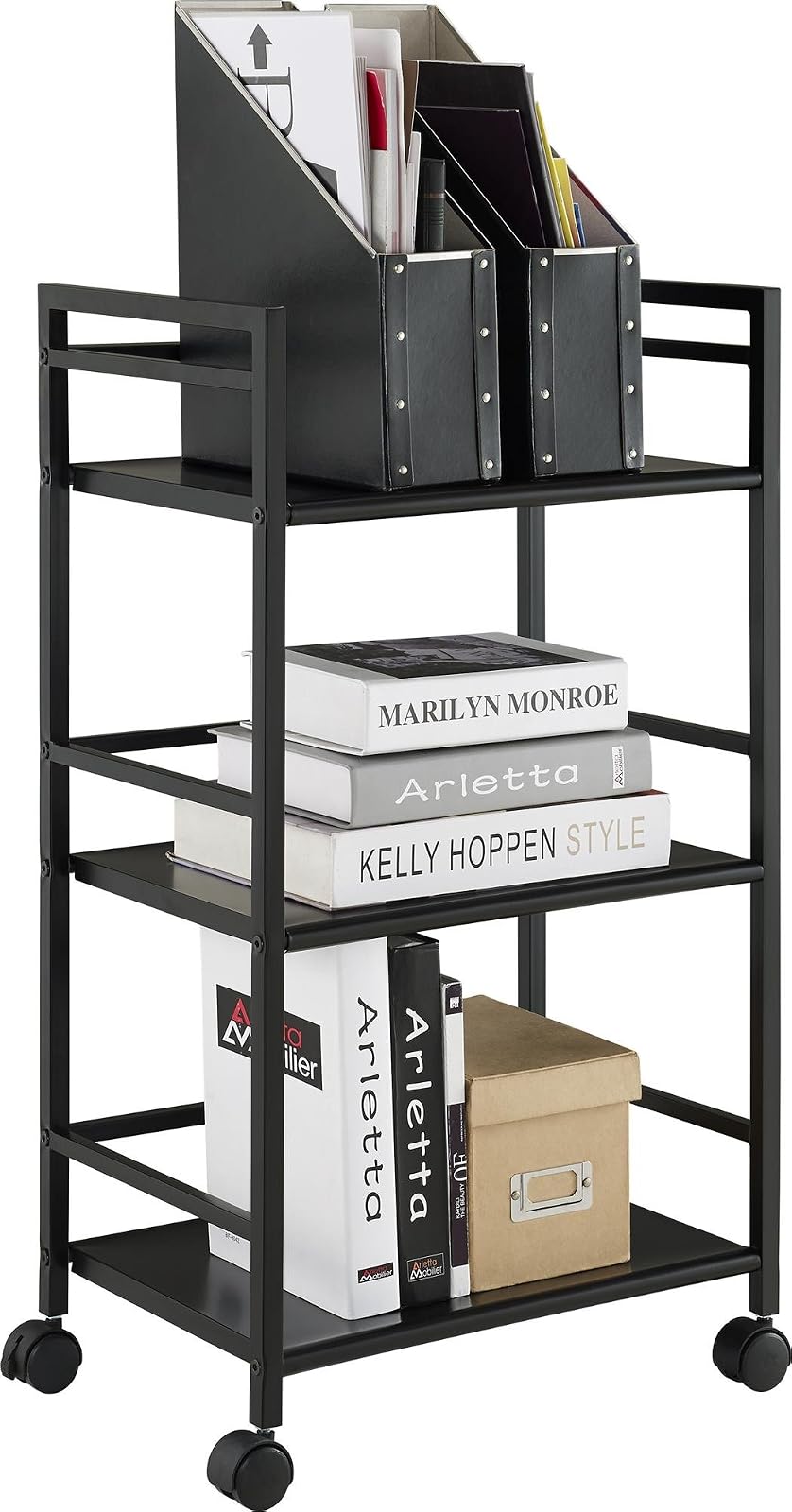 Ameriwood Home Marshall 3 Shelf Metal Rolling Utility Cart, Black