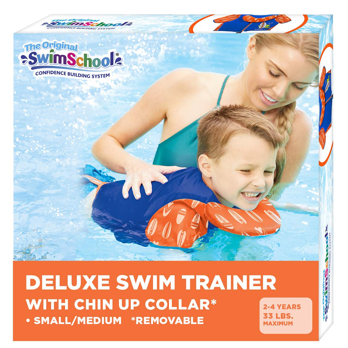 Swimschool - Entrenador de natación, talla pequeña/mediana, chaleco de natación con mangas para los hombros, correa de seguridad ajustable y cuello extraíble para la barbilla, rosa y aguamarina - Chaleco de natación azul con mangas - Pequeño - Mediano