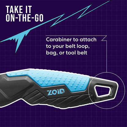 Zoid Cuchillo de Utilidad Ajustable 3 en 1 | Contorneado, agarre TraX-Grip, hoja extensible, mosquetón, 5 cuchillas incluidas