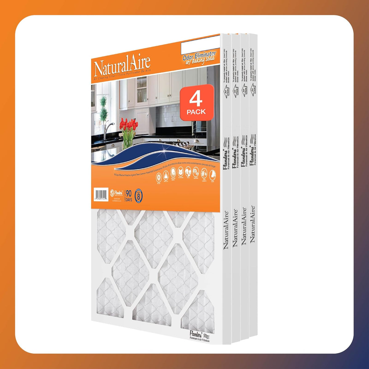 Flanders PrecisionAire 84857.011625 16 x 25 x 1 NaturalAire con bicarbonato de sodio, paquete de 4