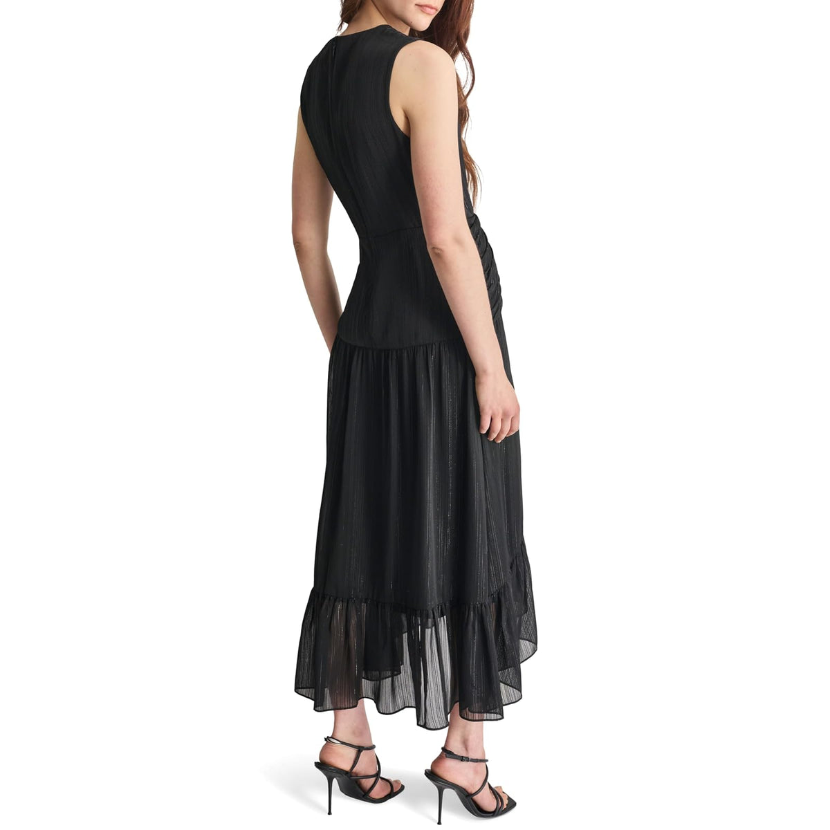 DKNY - Vestido de Manga Corta abombada hasta la Rodilla con Cierre Trasera expuesta