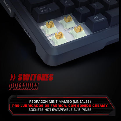 Redragon Teclado Gamer Mecanico Ucal K724 RGB, Inalambrico, LCD, Español