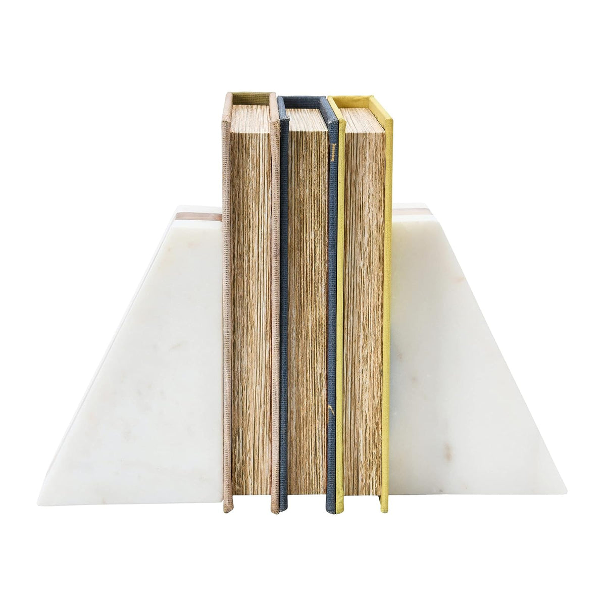 Main + Mesa - Sujetalibros geométricos de mármol con Incrustaciones de Madera, Color Blanco