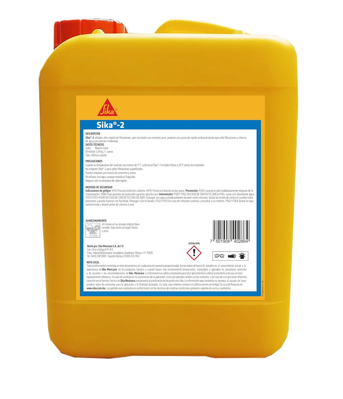 Sika - Aditivo Líquido Sellador de filtraciones de agua - Sika 2 - Curado Rápido en Múltiples Superficies de Concreto y en Presencia de Agua - Fácil de Aplicar - Endurecimiento Rápido - Ámbar - 5L