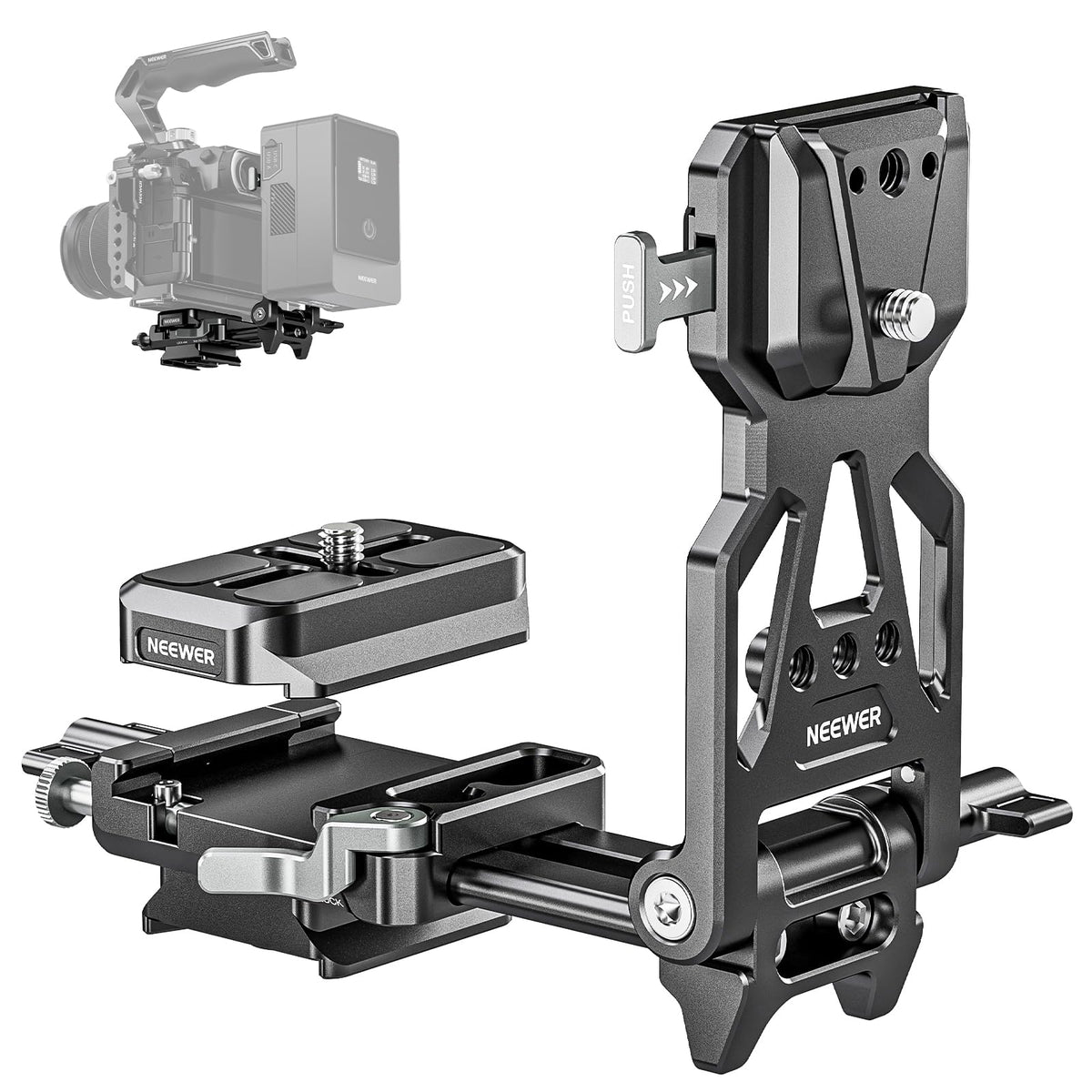 NEEWER Plegable Placa de Batería V Mount con Placa Base de Cámara de Liberación Rápida Tipo Arca Vídeo Rig Cámara DSLR Compatible con SmallRig Batería de V Montaje Jaula dji RS4 RS3 Gimbal, PS015 Pro