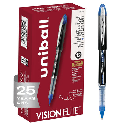 Uni-ball Vision Elite Bolígrafo Rollerball, Tinta Resistente al Agua - azul - 12 Unidad (Paquete de 1) - Refillable
