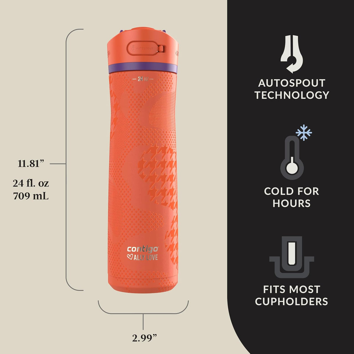 Contigo Ashland Chill 2.0 - Botella de agua aislada al aspiradora de acero inoxidable con tapa automática fácil de limpiar, bebida a prueba de fugas, mantiene las bebidas frías durante 24 horas, sin