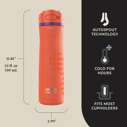 Contigo Ashland Chill 2.0 - Botella de agua aislada al aspiradora de acero inoxidable con tapa automática fácil de limpiar, bebida a prueba de fugas, mantiene las bebidas frías durante 24 horas, sin