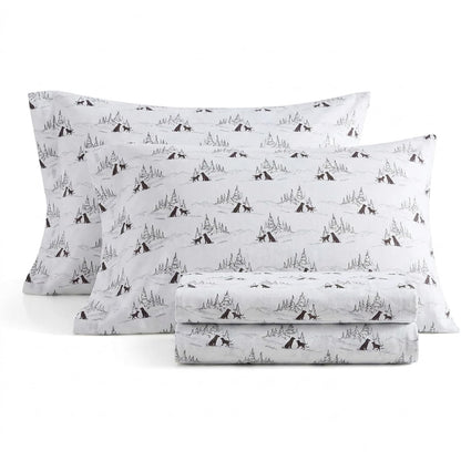 Eddie Bauer - Juego de sábanas de Franela de algodón, cepilladas para Mayor suavidad, decoración acogedora del hogar (Perros Amigos Blancos, Queen)