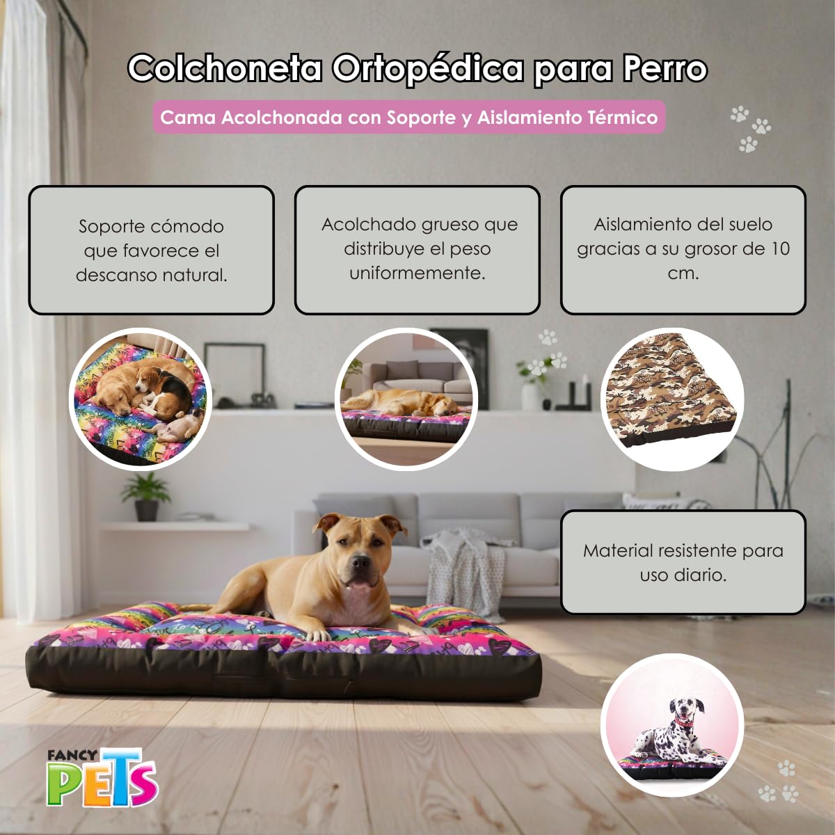 Fancy Pets Colchoneta Buggie Ortopédica para Perro Tamaño Grande con Colores Surtidos
