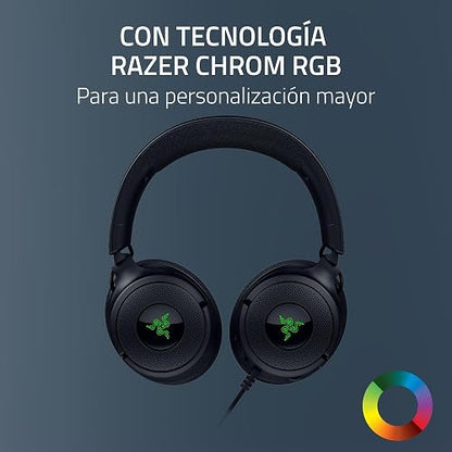 Razer Kraken V4 X Auriculares con Cable para Juegos: Altavoces de 40 mm - Micrófono Cardioide - Almohadillas de Espuma con Memoria - Iluminación RGB Chroma - Cable Tipo C y Tipo A - para PC, Mac, PS5