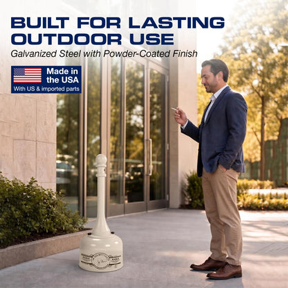 Eagle 1202BEI - Receptáculo de tope de cigarrillos de acero galvanizado, capacidad de 2 galones, 35 pulgadas de altura, 11 pulgadas de diámetro, beige