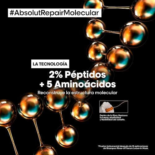L'Oréal Professionnel Absolut Repair Molecular Tratamiento | Para cabello muy dañado a nivel molecular. Sérum con enjuague que reconstruye la fibra tras el shampoo.