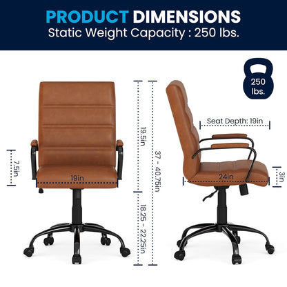 Flash Furniture Whitney Silla de Computadora Respaldo Medio LeatherSoft Café/Negro