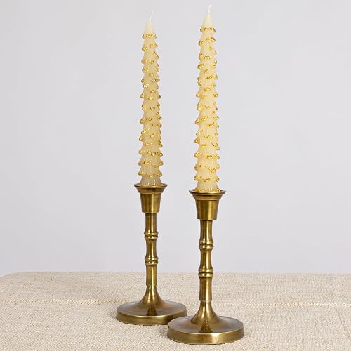 Creative Co-Op - Velas cónicas en forma de árbol con punta dorada, color ponche de huevo, juego de 2