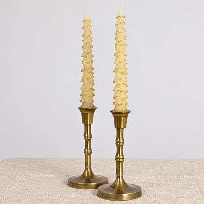 Creative Co-Op - Velas cónicas en forma de árbol con punta dorada, color ponche de huevo, juego de 2