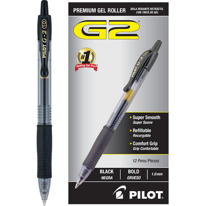 Pilot G2 Bolígrafos Retráctiles de Tinta de Gel Premium - Negro - Paquete de 12 piezas