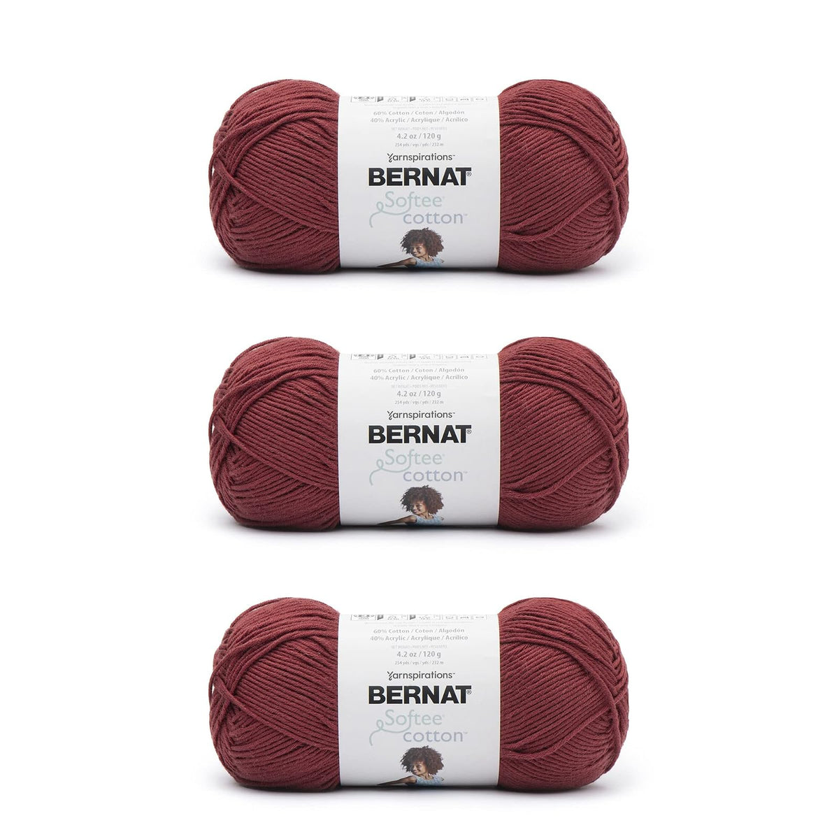 Bernat Softee Cotton, Hilo de Algodón y Acrílico Peso DK - Rojo cálido - Paquete de 3