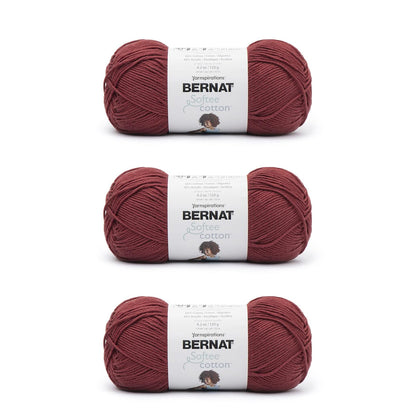 Bernat Softee Cotton, Hilo de Algodón y Acrílico Peso DK - Rojo cálido - Paquete de 3