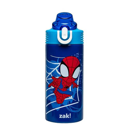 Zak Designs Marvel Spider-Man Sage - Botella de agua para niños para la escuela o los viajes, botella de agua de acero inoxidable de 14 onzas con popote, mango y a prueba de fugas, cubierta de