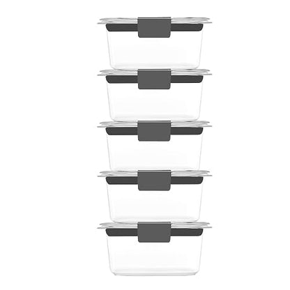 Rubbermaid Recipientes de almacenamiento de alimentos con tapas para almuerzo, preparación de comidas y sobras, aptos para lavaplatos, 1.3 tazas, transparente/gris