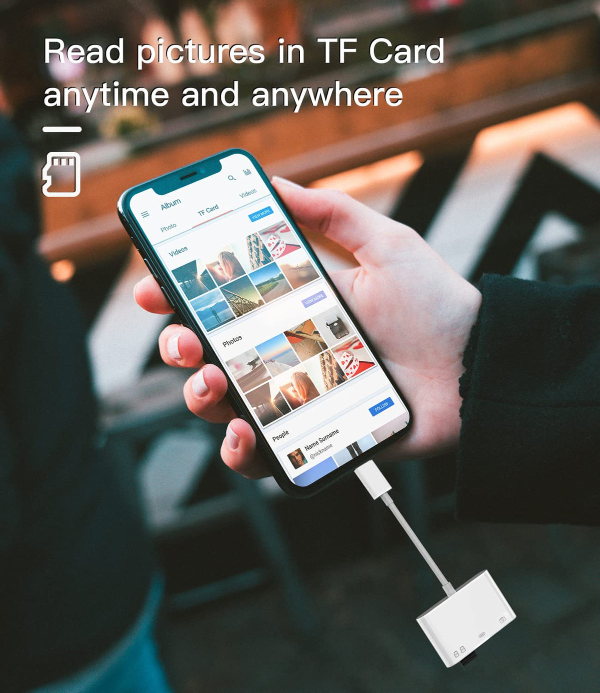 zoyuzan Lector de Tarjetas SD de Memoria para cámara Compatible con iPhone, Compatible con Lightning Macho a USB Hembra OTG Adaptador Micro TF Cargador Divisor de Carga de alimentación