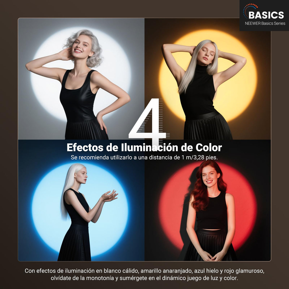 NEEWER Basics RGB Linterna Fotografía Flashlight,4 Color/20 Filtro Gobo/CRI95+/7500 mAh,10W 6300K Foco LED Portátil Vídeo Ambiental Aluminio Efecto Atardecer para Iluminación Estudio Grabación, FL10