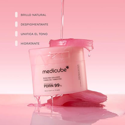 PDRN Pink Collagen Toning Gel Toner Pad by Medicube for Women - 4.05 oz Pads