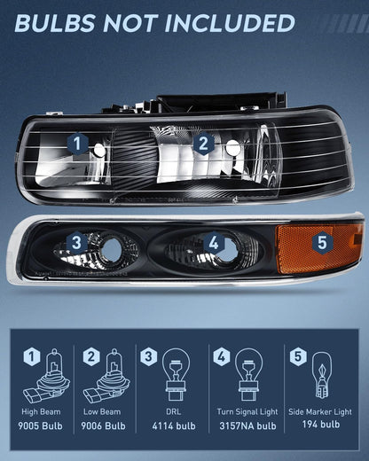 Faros delanteros Nilight 1999 2000 2001 2002 Silverado 2000 2001 2002 2003 2004 2005 2006 Suburban faros delanteros, 2001 2002 2003 2004 2005 2006 Tahoe Faro negro ámbar. Paquete de 4