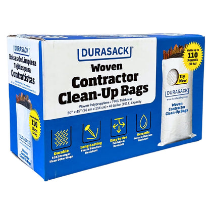 DURASACK - Bolsas para contratistas resistentes de 40 galones, reutilizables de polipropileno tela blanco, paquete de 16