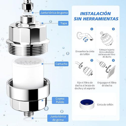 Sr Sun Rise Filtro Regadera de 20 Etapas | Filtro de Agua para Regadera, Filtro de Ducha para Agua Dura, Purificador de Agua para Elimina Cloro/impurezas y Olores