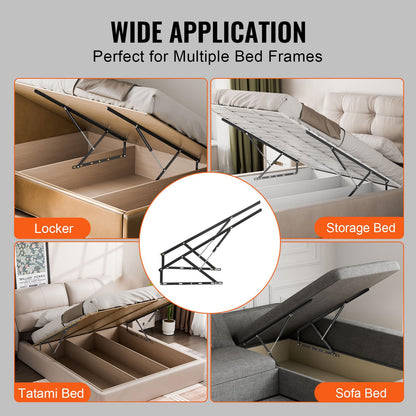 VEVOR Elevador de Cama, Tamaño de Cama Compatible 150 x 180 cm, Capacidad de Carga 70 kg, para Bricolaje, Palanca Neumática Vertical de Lujo, para Habitación de Invitados, 1080 x 750 x 45 mm, Negro