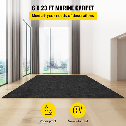 VEVOR - Alfombra marina, alfombra de barco de 6 x 23 pies, alfombra de barco de grado marino, color negro carbón, alfombra marina para interiores y exteriores con respaldo TPR a prueba de agua, rollo