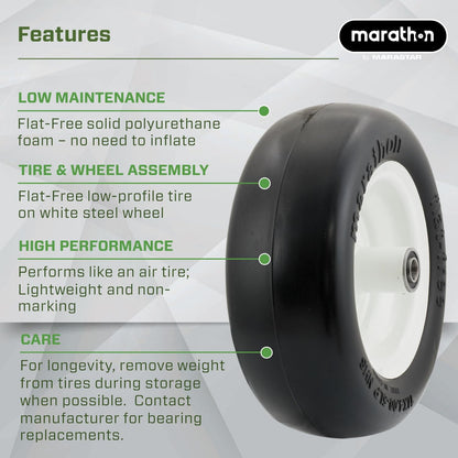 Marathon - Neumático para cortacésped sin plano de 11 x 4 a 5 pulgadas, cubeta de 5 pulgadas, rodamientos de 1/2 pulgadas