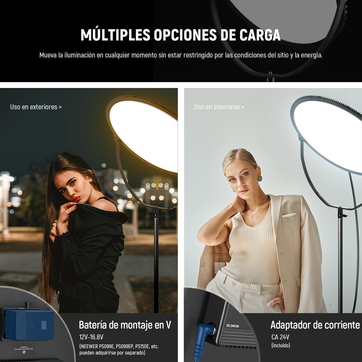 NEEWER 18" RGB LED Redondo Panel Luz Vídeo con Control App, 65W 6000Lux/0.5m 2500K-8500K RGBCW Iluminación Estudio Fotografía /18 Escenas/V Batería Alimentada para Exterior Grabación Streaming, GR18C