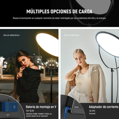 NEEWER 18" RGB LED Redondo Panel Luz Vídeo con Control App, 65W 6000Lux/0.5m 2500K-8500K RGBCW Iluminación Estudio Fotografía /18 Escenas/V Batería Alimentada para Exterior Grabación Streaming, GR18C