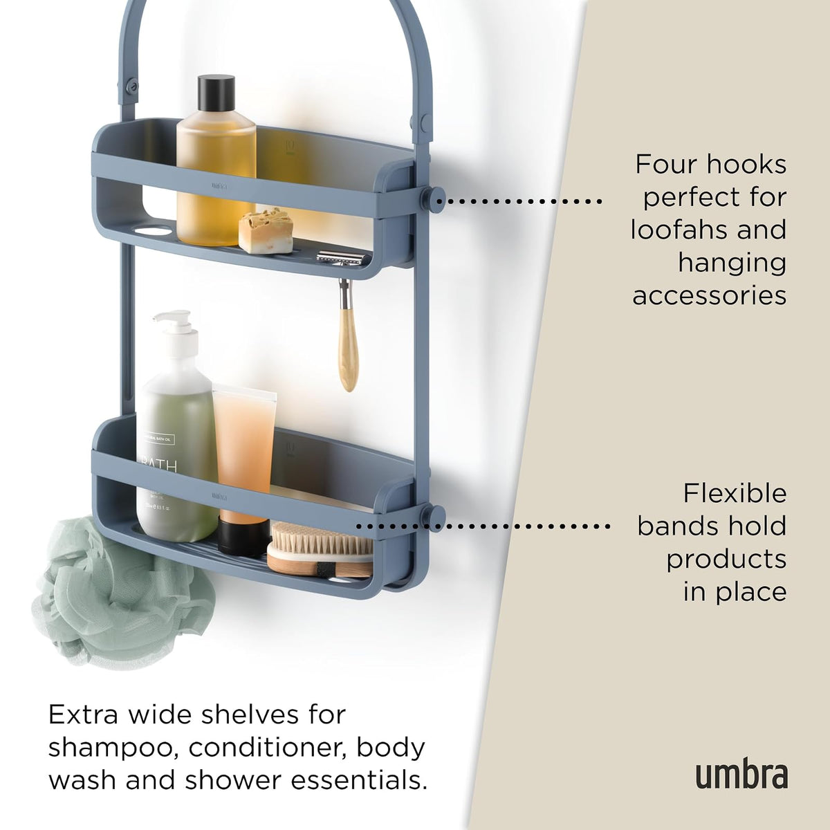 umbra FLEX SHOWER CADDY, Azul pizarra