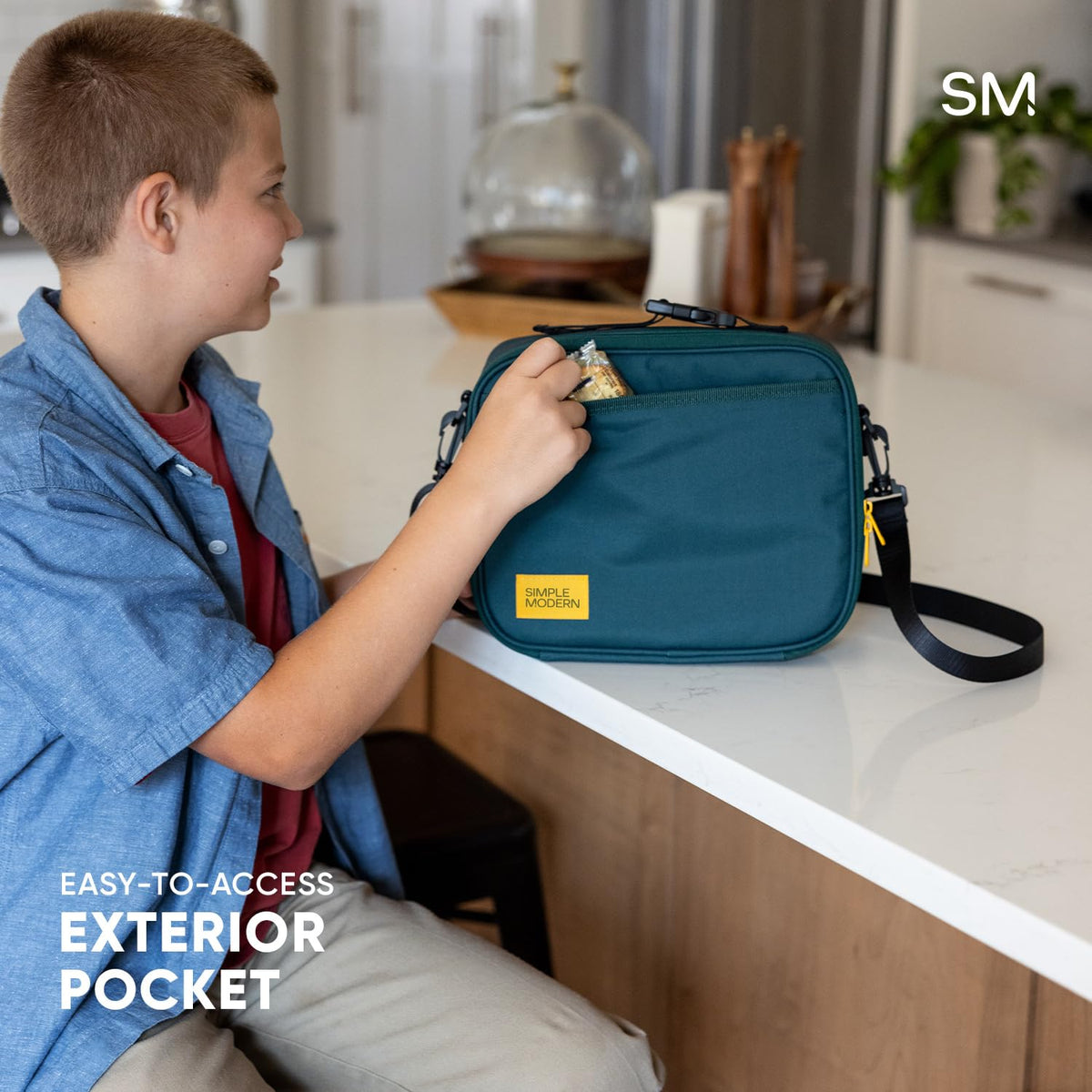 Simple Modern Hadley con Correa para el Hombro | Lonchera para Niños, Adolescentes y Adultos | Bolsa Aislada para Niñas, Niños, Mujeres y Hombres | Contenedores para Comida | Midnight Black